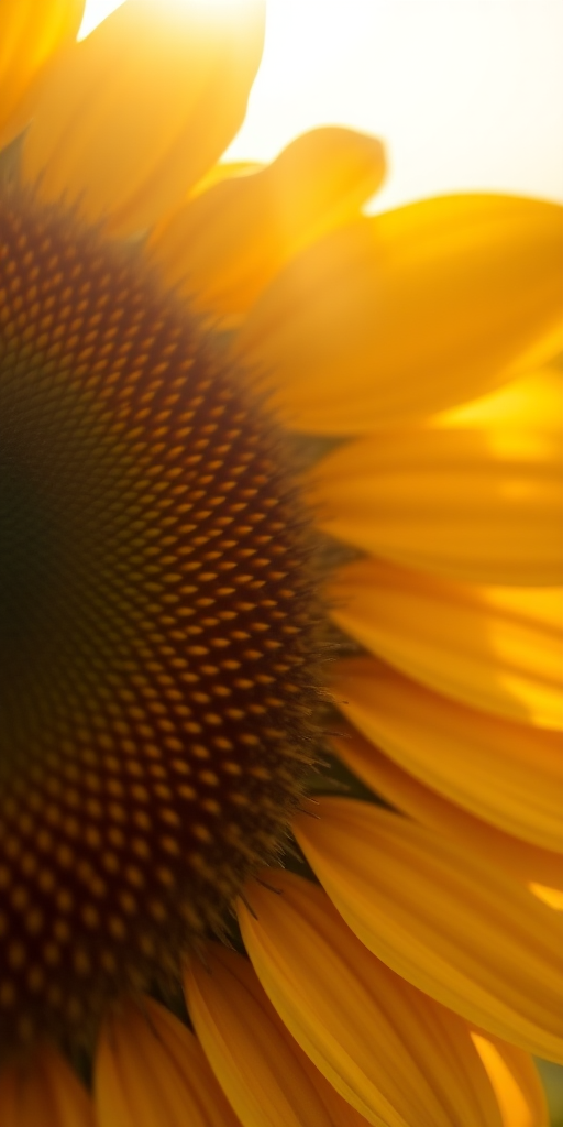 sunflower close-up in soft golden light, macro lens, f/2.8 aperture, 100mm focal length, ISO 100, shallow depth of field, natural lighting, DSLR camera