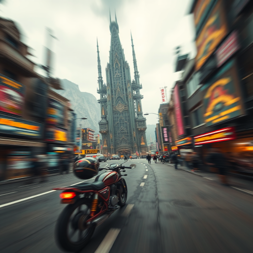 "xuer Asgard City,Diesel punk, diesel punk style,motion blur,going really fast masterpiece,deep focus,