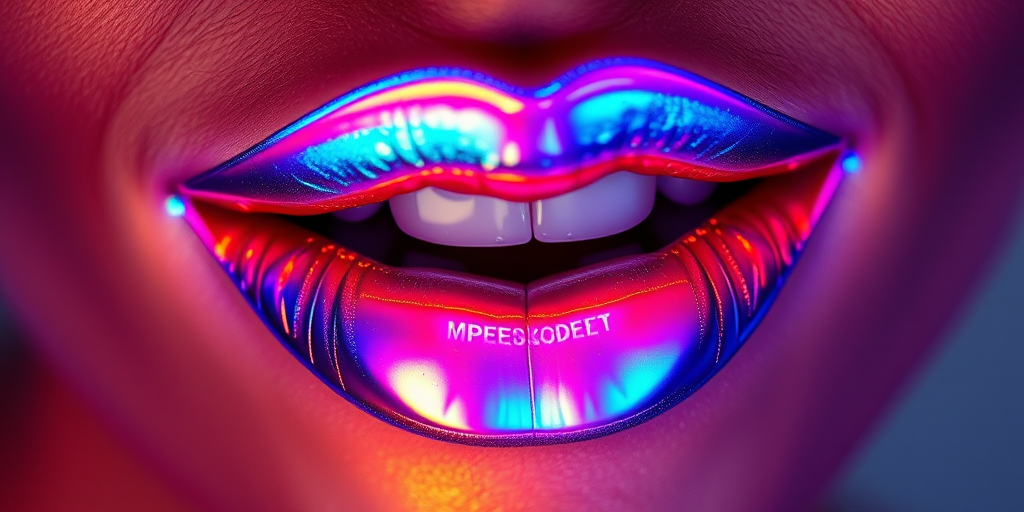 Dazzling holographic lips shift colors with every movement, creating a mesmerizing rainbow effect that captivates viewers and pushes the boundaries of lip artistry