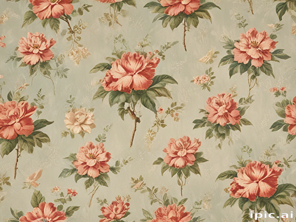 Delicate Vintage Floral Pattern Featuring Lush Blooms and Soft Green ...