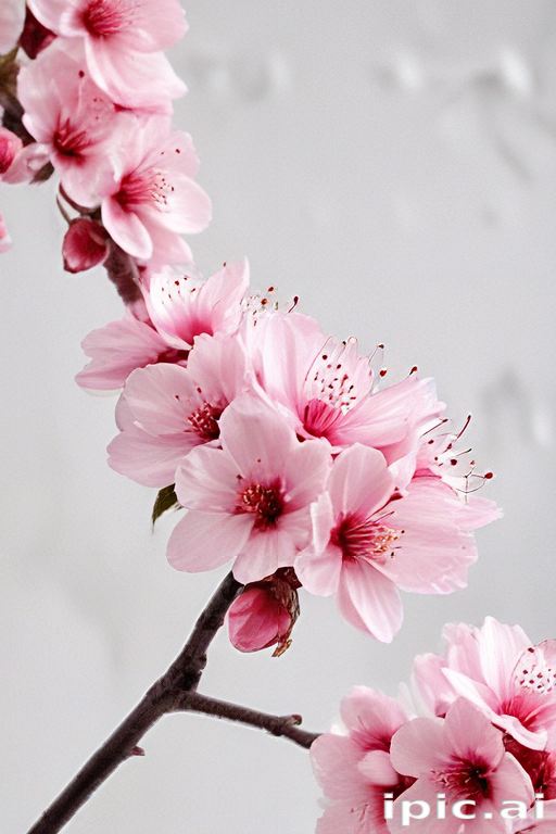Delicate Cherry Blossom Branch Showcasing Vibrant Pink Flowers in ...