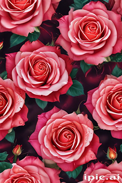 Vibrant Pink Roses with Lush Green Leaves Against a Dark Background