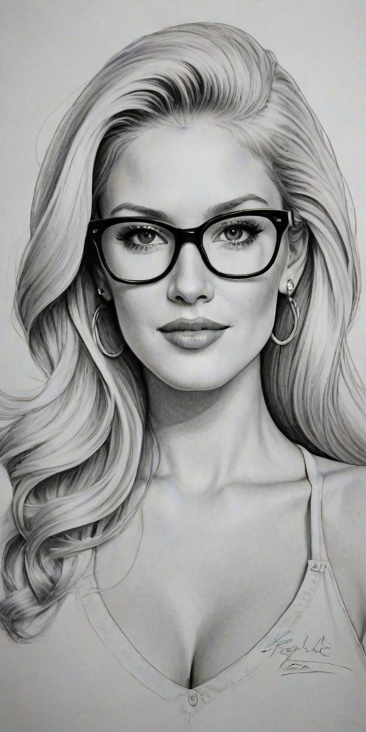 Dazzling Heidi Montag, pencil sketch, portrait of Ravishing woman 1951s in glasses, hair style beatnik, outline, clear lines, fine lines, 8k