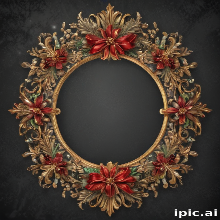 Ornate Decorative Frame Adorned with Red Flowers and Golden Accents