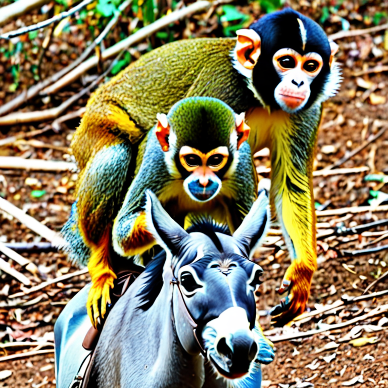 squirrel monkey riding a donkey
