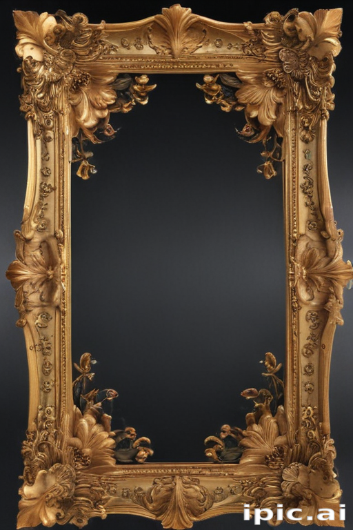 Exquisite Ornate Golden Frame Adorned with Floral Designs and Details