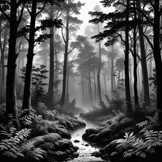 forest clipart black and white