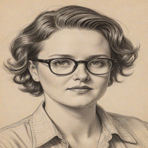 Delightful Hannah Gadsby, pencil sketch, portrait of Fetching woman 1938s in glasses, hair style beatnik, outline, clear lines, fine lines, 8k