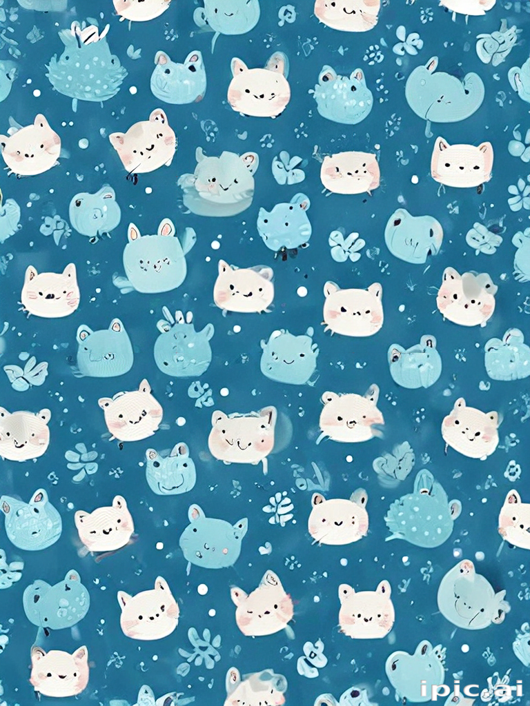 Charming Pattern of Adorable Animal Faces in Soft Blue Tones