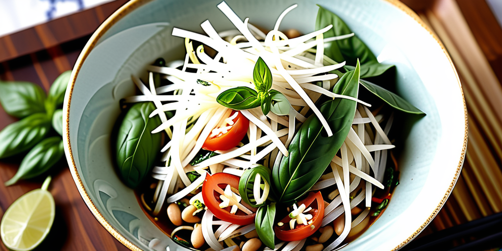 bowlful with thai basil and bean sprouts