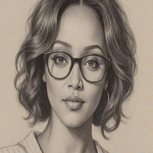 Enticing Tamara Mowry, pencil sketch, portrait of Enchanting woman 1978s in glasses, hair style beatnik, outline, clear lines, fine lines, 8k