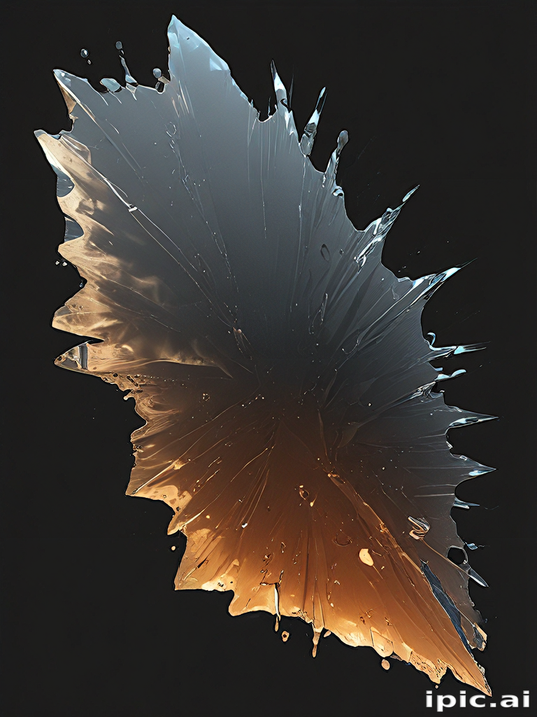 Abstract Representation of a Shimmering Leaf Form with Water Droplets