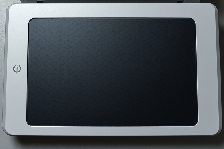generate a high-resolution image of a flatbed scanner from a top-down perspective using a DSLR camera with a 50mm lens at f/1.8, ISO 100, and a shutter speed of 1/125 sec, focusing on smooth lines and clean edges with proper lighting to enhance details