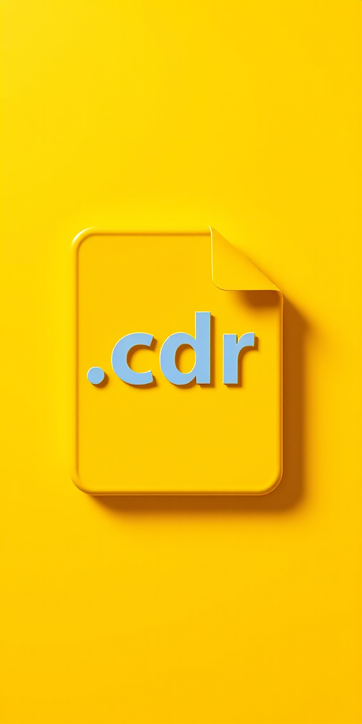 Create a vibrant and modern graphic design showcasing a .cdr file icon with a bright yellow background, using a Canon EOS R5 camera, 50mm lens, f/1.8 aperture, ISO 100, shot from a straight-on perspective with soft lighting to enhance clarity and detail.