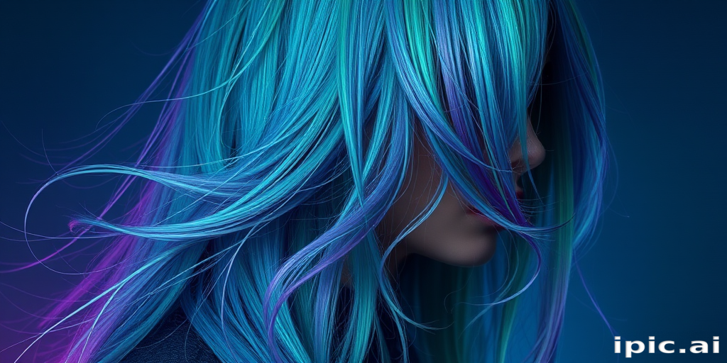 Mystical image of a person with Aurora Borealis locks, shimmering greens and purples in a long, straight cut with wispy, floating tendrils