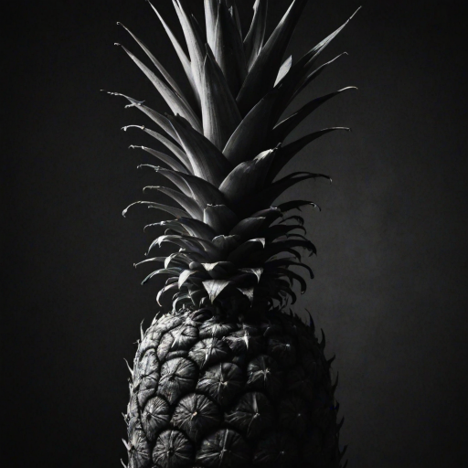 a black and white image of a pineapple against a dark background