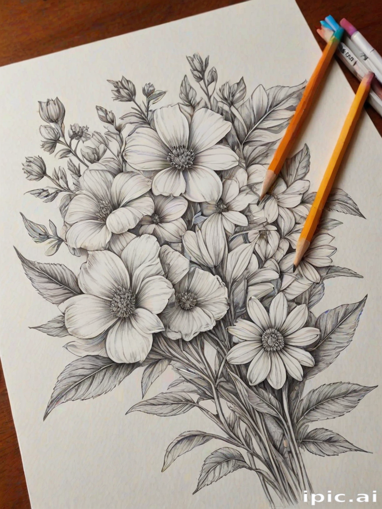pencil drawn flowers