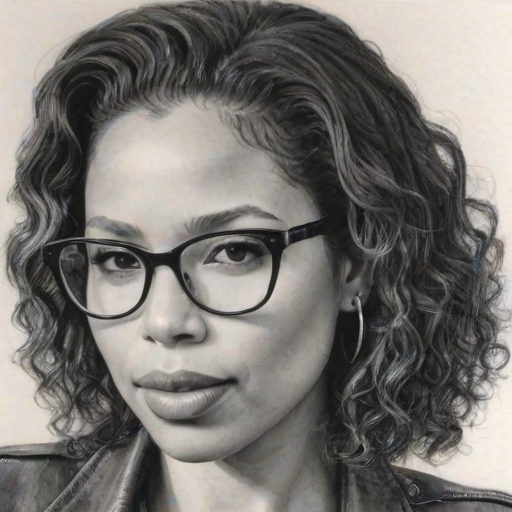 Radiant Jurnee Smollett-Bell, pencil sketch, portrait of Superb woman 1975s in glasses, hair style beatnik, outline, clear lines, fine lines, 8k