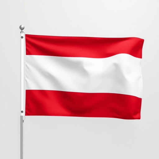 Create a high-resolution image of a flag with three horizontal stripes in red, white, and blue from top to bottom, captured with a DSLR camera at f/8 aperture, 1/1000 shutter speed, 24mm lens, and a clear view against a neutral background.