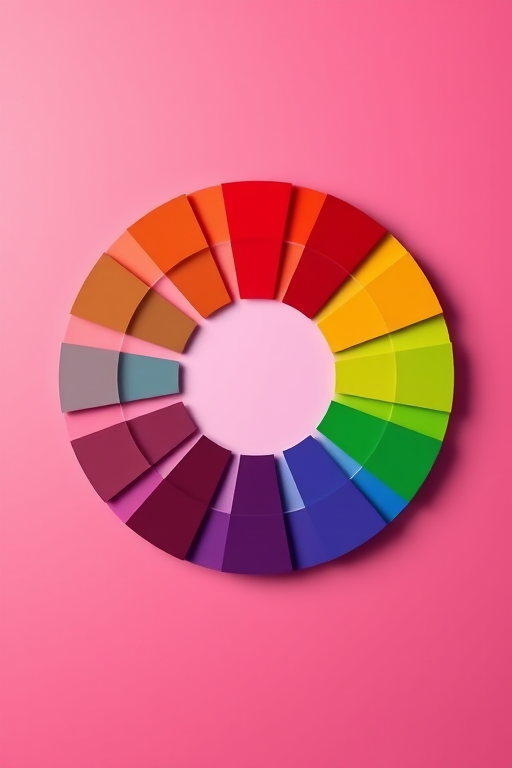 Generate a vibrant color wheel on a smooth gradient background with high saturation and contrast, using a professional DSLR camera with a 50mm lens, f/1.8 aperture, ISO 100, 1/200 sec shutter speed, top-down view for clarity and depth, ensuring enhanced image quality and detail.