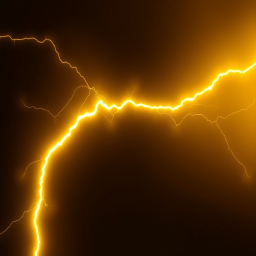 create an image of a bright yellow lightning bolt in a clean, modern style with a transparent background, shot with a DSLR camera at f/2.8, ISO 100, 50mm lens, in a high contrast daylight setting to enhance colors and sharpness