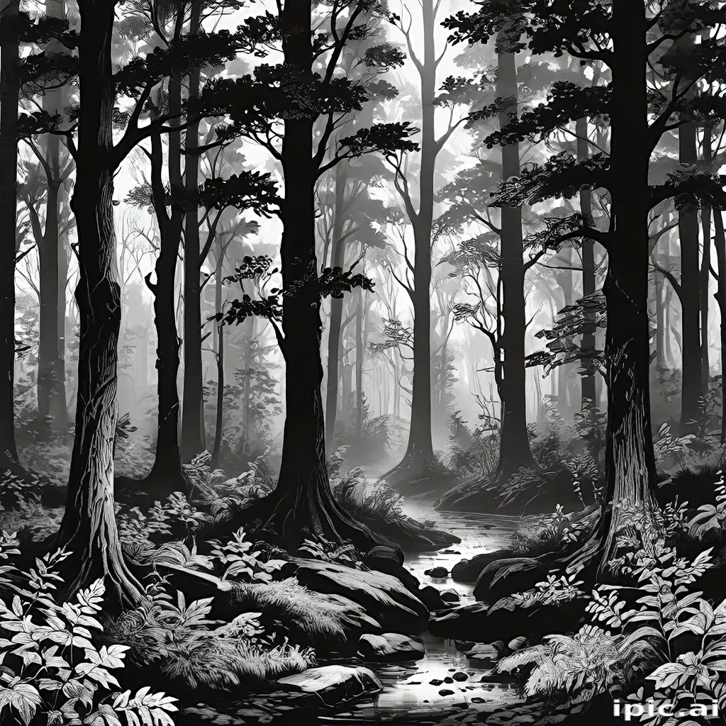forest clipart black and white
