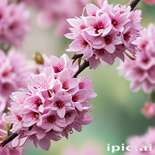 Delicate Cherry Blossom Branch Adorned with Vibrant Pink Flowers in Bloom