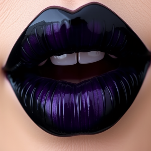 Mysterious "Midnight Orchid" lip color combines deep purple undertones with a glossy black overlay, creating an alluring, multidimensional effect that's both gothic and glamorous