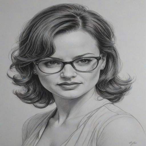 Attractive Carla Gugino, pencil sketch, portrait of Enticing woman 1937s in glasses, hair style beatnik, outline, clear lines, fine lines, 8k