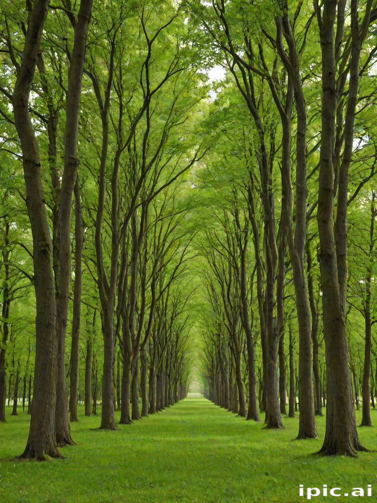 A Serene Pathway Surrounded by Lush Green Trees on Both Sides