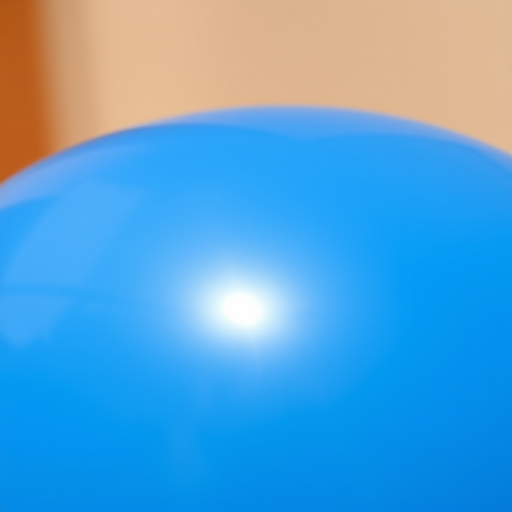 Create a high-resolution image of a blue balloon with a shiny surface and soft shadows, using a 50mm lens on a DSLR camera, f/2.8 aperture, 1/200s shutter speed, and ISO 100, capturing a close-up view with a blurred background for depth.
