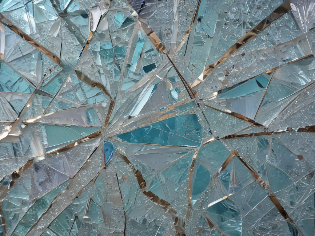 Intricate Patterns of Light and Reflection in Broken Glass Shards