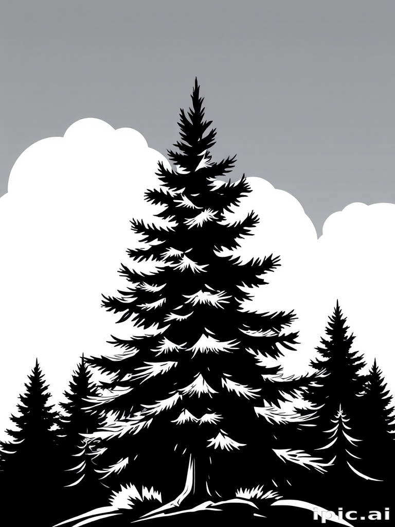 black and white pine tree clip art