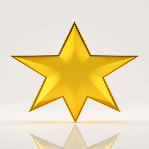 Generate a 3D golden star with sharp edges and a reflective surface, captured in vibrant detail using a DSLR camera with a 50mm lens, aperture set to f/2.8, ISO 100, in a soft diffused lighting environment to enhance depth and highlights, focusing on a clean white background.