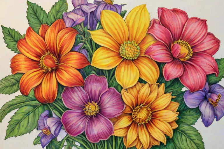 colored drawings of flowers