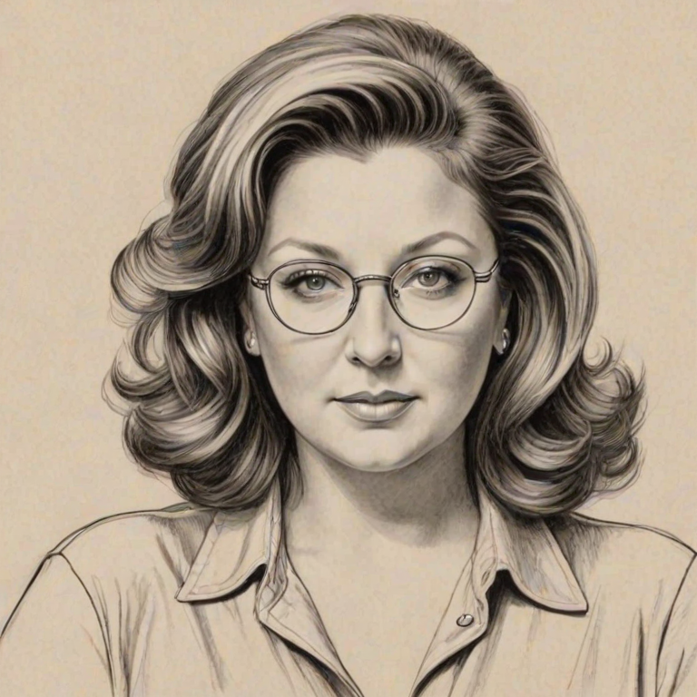 Dazzling Abby Lee Miller, pencil sketch, portrait of Stunning woman 1934s in glasses, hair style beatnik, outline, clear lines, fine lines, 8k