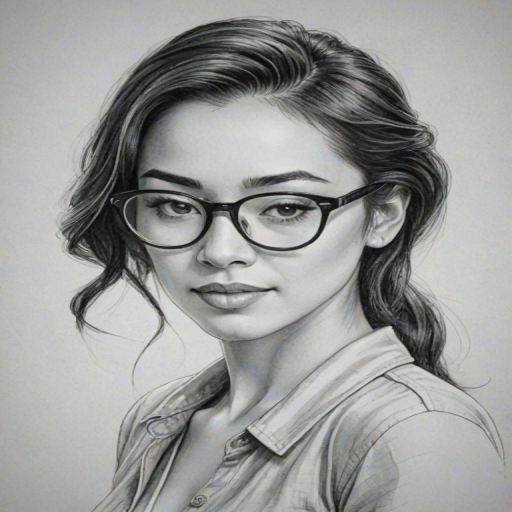 Elegant Aimee Garcia, pencil sketch, portrait of Alluring woman 1954s in glasses, hair style beatnik, outline, clear lines, fine lines, 8k