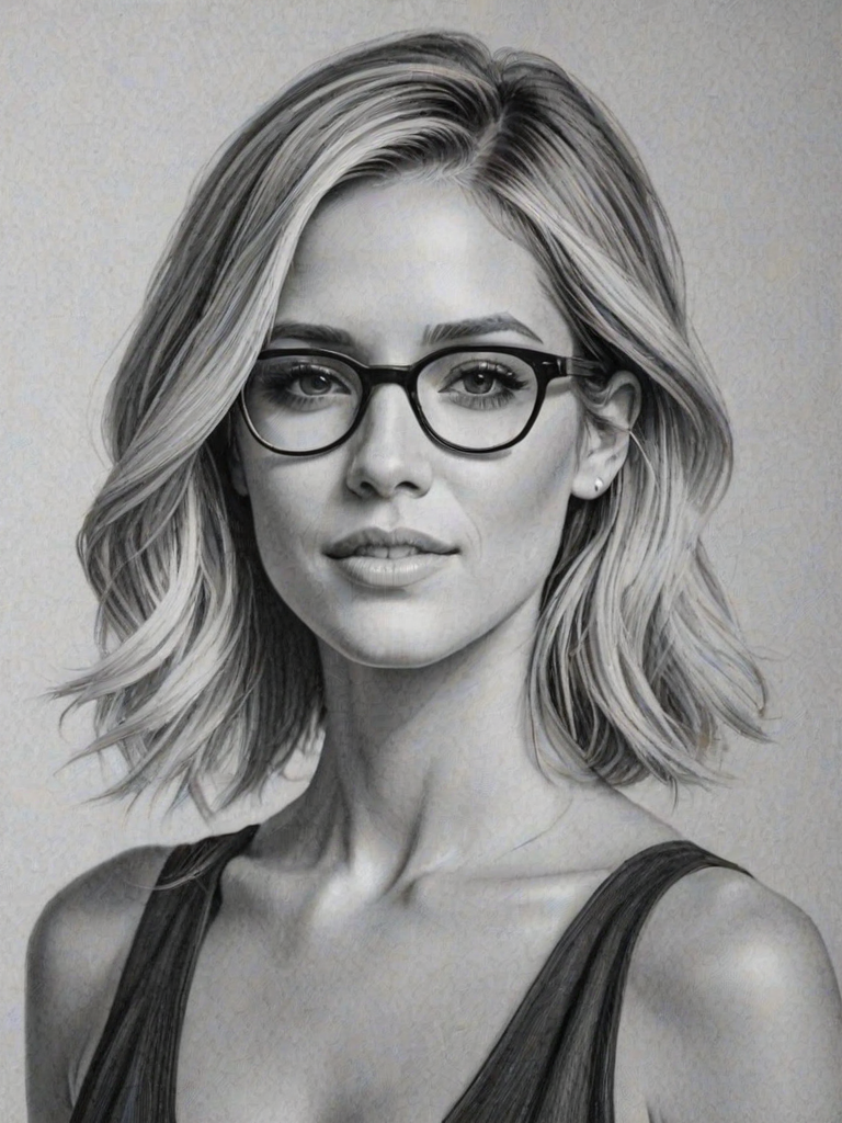 Stunning Kristin Cavallari, pencil sketch, portrait of Gorgeous woman 1924s in glasses, hair style beatnik, outline, clear lines, fine lines, 8k