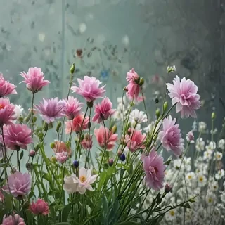 flowers behind glass wallpaper