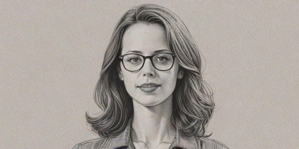 Graceful Amy Acker, pencil sketch, portrait of Radiant woman 1954s in glasses, hair style beatnik, outline, clear lines, fine lines, 8k