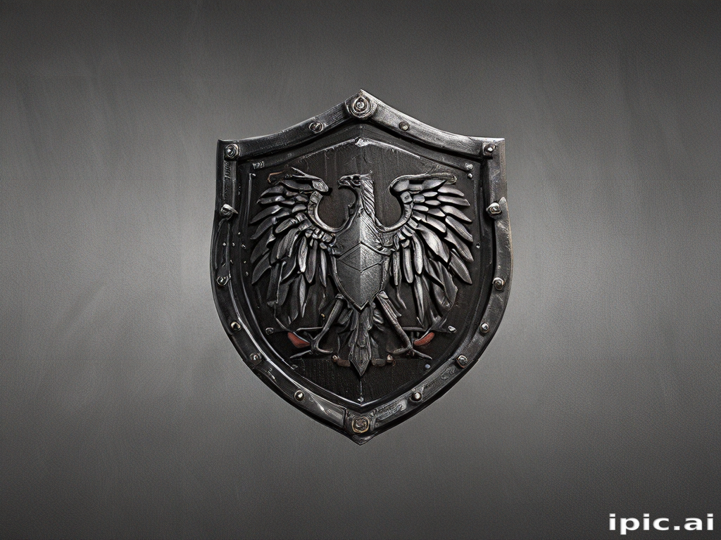 Ornate Medieval Shield Featuring an Intricate Eagle Emblem Design