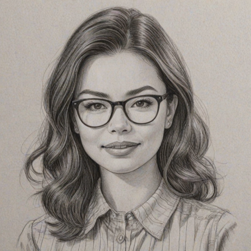 Beauteous Miranda Cosgrove, pencil sketch, portrait of Fetching woman 1946s in glasses, hair style beatnik, outline, clear lines, fine lines, 8k