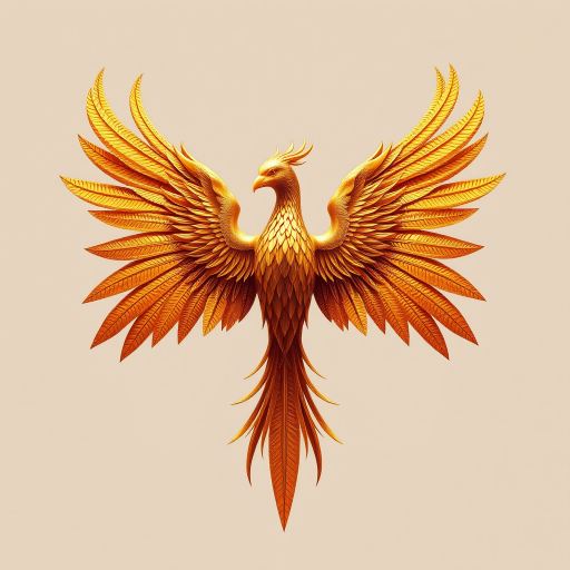 Regenerate the image of a golden phoenix with intricate wing patterns, use a DSLR camera, 50mm lens, f/1.8 aperture, ISO 100, captured from a frontal view with high saturation and contrast for enhanced clarity and detail.