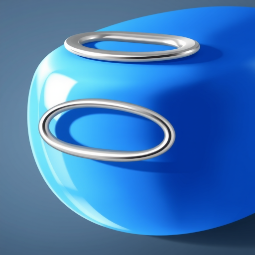 Create a vector illustration of a blue oval-shaped object with a silver handle, using a high-resolution setting, close-up view, soft focus, and digital art style to enhance the image quality.