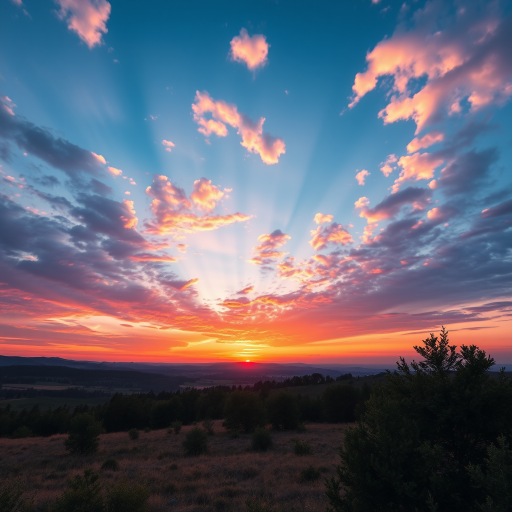 Create a high-resolution image of a serene landscape at sunset with vibrant colors, using a DSLR camera at f/8, ISO 200, 1/60s shutter speed, a wide-angle lens, and a landscape photography style to enhance image quality.