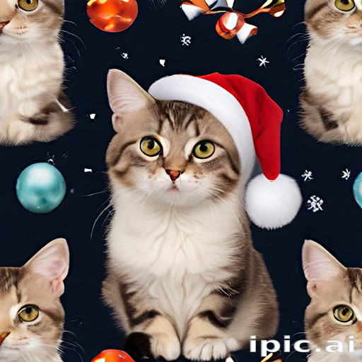 Festive Cat in Santa Hat Surrounded by Colorful Holiday Ornaments and ...