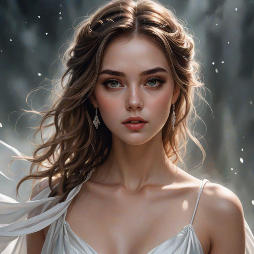 digital painting,  digital illustration,  stunning girl, make up , white silk dress extreme detail,  digital art,  4k,  ultra hd