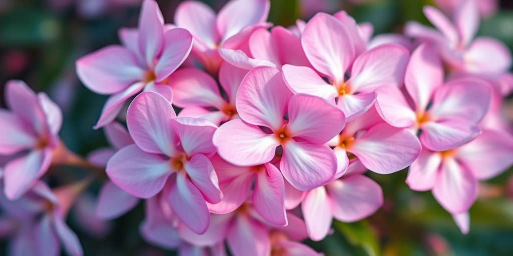 regenerate a vibrant image of a cluster of pastel pink flowers with white accents, shot with a macro lens at f/2.8, 1/200s shutter speed, ISO 100, natural light, top-down view, DSLR camera for enhanced detail and clarity
