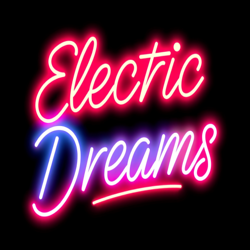 Neon sign inspired tattoo, "Electric Dreams," designed to mimic the look of glowing neon tubes with vibrant colors and a soft, illuminated effect, perfect for text-based designs or simple illustrations with a retro-futuristic vibe