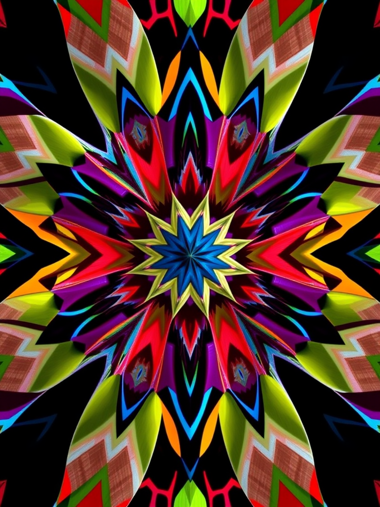 Generate an image of an abstract geometric design with vibrant colors, high contrast, and dynamic shapes, captured with a DSLR camera at f/2.8 aperture, ISO 100, 1/250 sec shutter speed, 50mm lens, and a top-down view for enhanced detail and clarity.